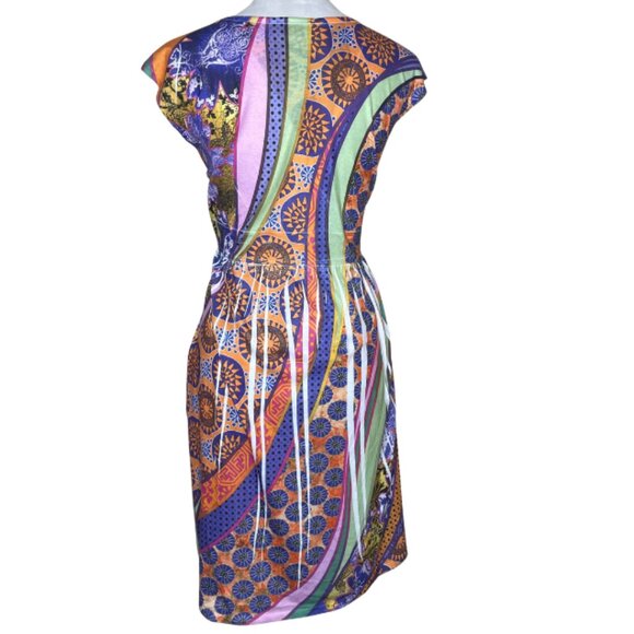 Miss Tina by Tina Knowles Women's Colorful Paisley V-Neck Cap Sleeve Midi Dress - Picture 3 of 8